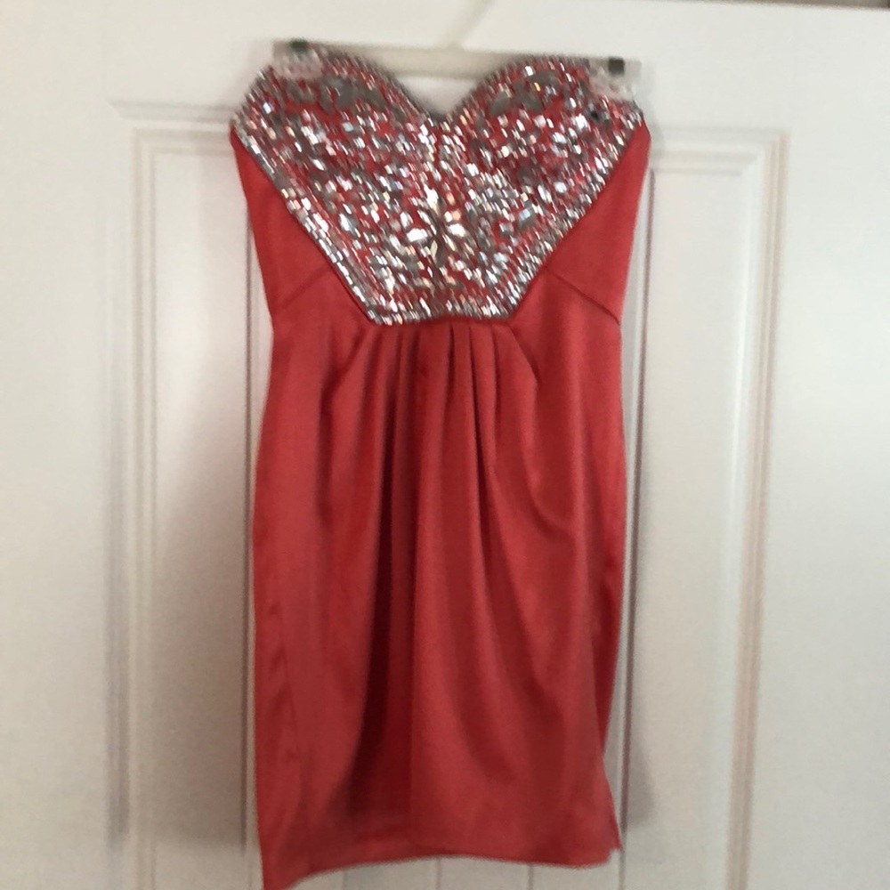 Beaded Coral Mini Dress